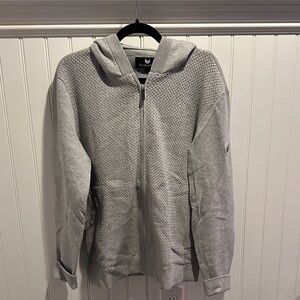 Men's Textured Knit Zip-Up Hooded Cardigan in Light Gray